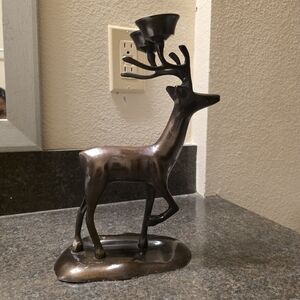 Chrome Black Deer Antler Tealight Candleholder Metal Base Rare 10"H Metal Decor